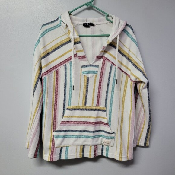 Roxy Hoodie Stripes Beach Vibes Summer Cali Cotton Blend Coastal Womens Small - Picture 1 of 12